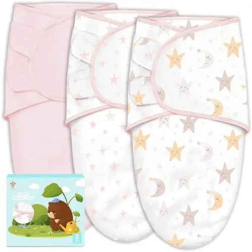 Cute Castle 3-Pack Baby Swaddle Sleep Sacks - Newborn Swaddle Sack - Ergonomic Baby Swaddles Blanket Warp for Boys and Girls - Baby Essentials (0-3 Months - Pink, Moon, Stars)