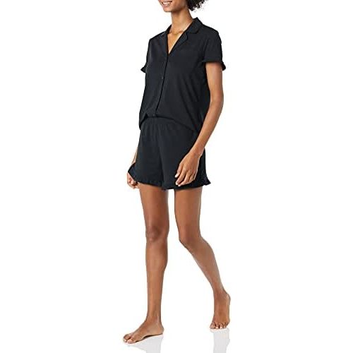 Amazon Essentials Women's Cotton Modal Piped Notch Collar Pajama Set, Comfortable Loungewear (Available in Plus Size)
