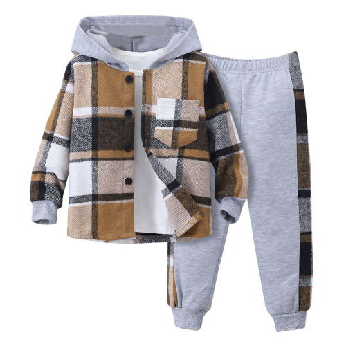 Sweat Set Boys Outfit Boys Clothes 2Pcs Plaid Shirt and Pocket Sweatpants Outfits for Fall Winter Boy Clothes Sets