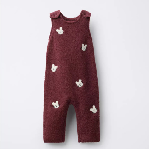 EMBROIDERED BUNNY KNIT OVERALLS - Raspberry | ZARA United States