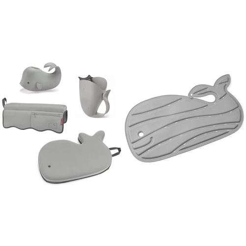 Skip Hop Moby Baby Bath Essential Set + Skip Hop Non-Slip Baby Bath Mat (Grey)