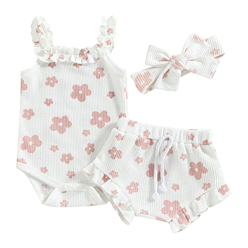 Lucikamy Newborn Baby Girl Clothes Floral Sleeveless Romper Bodysuit + Ruffle Bloomers Shorts Infant Summer Outfits Set