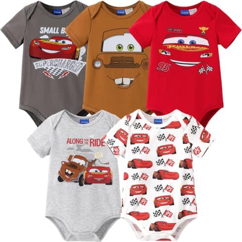 Disney Marvel Cars Toy Story Short-Sleeve Baby Boys Bodysuits, Pack of 5