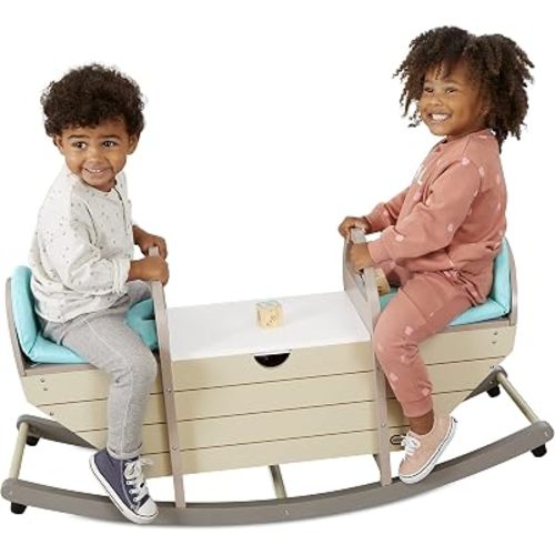 Little Tikes Teeter Totter, Wooden Ride-On, 2-in-1 Toy Rocker for Children and Storage Bench for. Active Play for Toddlers Kids, Gift Boys Girls Ages 2-5