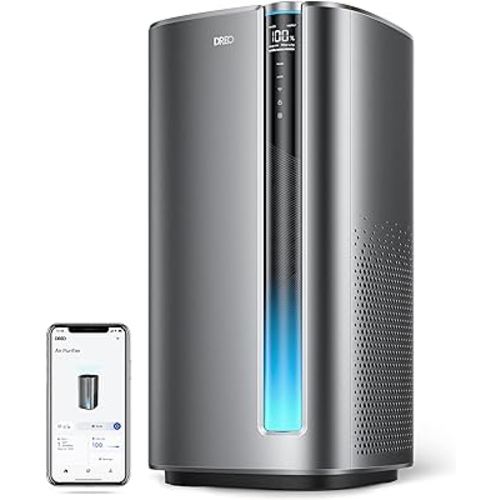 Dreo Air Purifiers for Home Large Room Bedroom, H13 True HEPA Filter Removes 99.985% of Pets Hair Particles Dust Smoke Pollen, PM2.5 Monitor, Auto Mode, Smart WiFi Voice Control, Works with Alexa