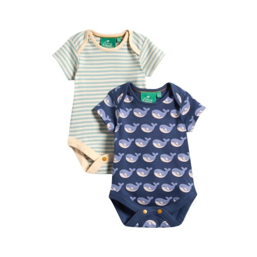 Whales Assorted 2-Pack Organic Cotton Bodysuits, 0-3M
