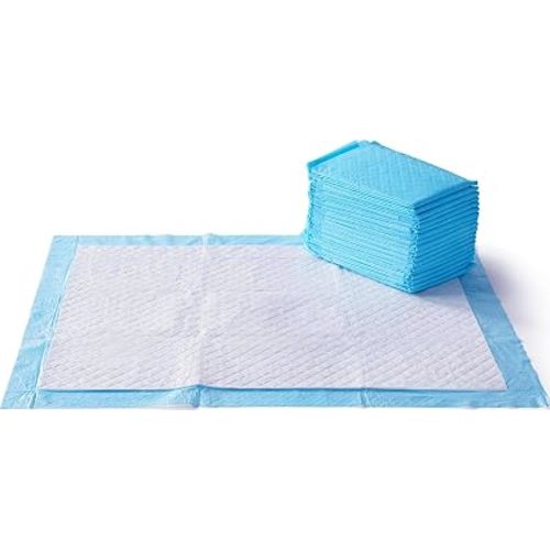 Amazon Basics Super Absorbent Dog and Puppy Potty Pads, Leak-Proof 5-Layer Design with Quick-Dry Surface for Housebreaking, Heavy Duty Absorbency, X-Large, 28 x 34 Inch, Blue & White, 25-Pack