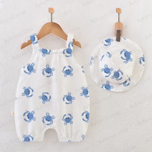 Baby Crab Print Romper with Hat
