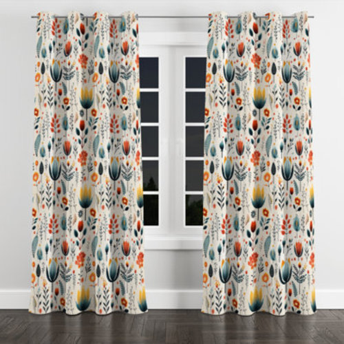 East Urban Home Scandinavian Collage II - Floral Grommet Curtain - Velvet Room Darkening - 1 panel | Wayfair