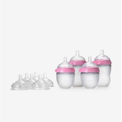 Comotomo Baby Bottle Bundle, Pink, (7 Piece Set)