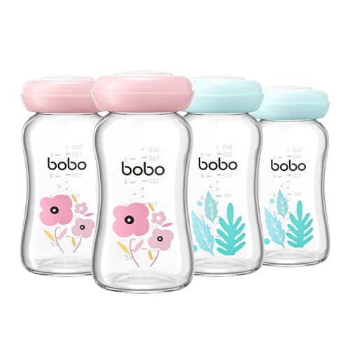 YOHKOH Glass Breast Milk Storage Bottles - 100% Leak-Proof, BPA-Free Breastmilk Storage Containers, Freezer & Dishwasher Safe, Ideal for Nursing Mothers (Multicolor, 5.4oz (Pack of 4))