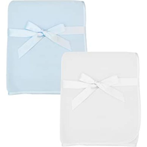 American Baby Company 2-Piece Fleece Blanket with Silk-Like Satin Trim set, Soft, Warm & Cozy, Blue and White, 30" x 30" for Boys and Girls, Perfect for Baby Carrier, Stroller, Travel and Gifting