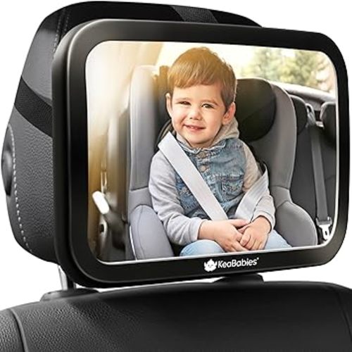 KeaBabies Baby Car Seat Mirror - Wide Shatterproof Backseat Infant Car Mirror for Baby Rear Facing, Crystal Clear View, Travel Accessories, Easy Install & Adjust for Removable Headrest (Matte Black)