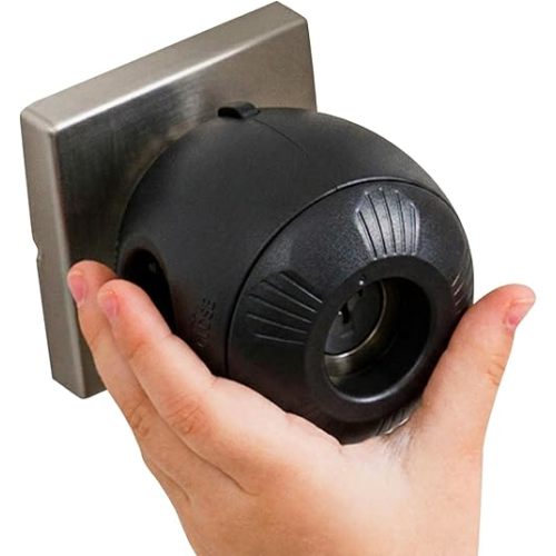 Child Safety Door Knob Cover (4 Pack) Hard-to-Remove Dual-Lock Door Handle Covers for Kids - Reusable Baby Proof Door Knob Locks - Installs Easily, No Tools Needed (Black)