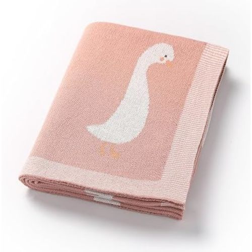 Baby Blanket 100% Cotton Knit Goose Newborn Receiving Blanket Pink