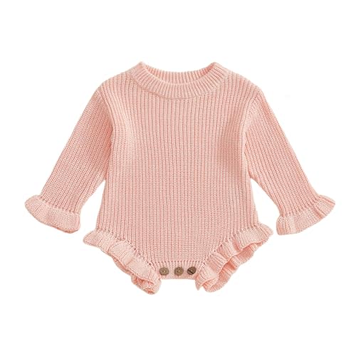 fhutpw Newborn Baby Girl Knit Sweater Romper Long Sleeve Letters Embroidery Onesie Infant Fall Winter Clothes
