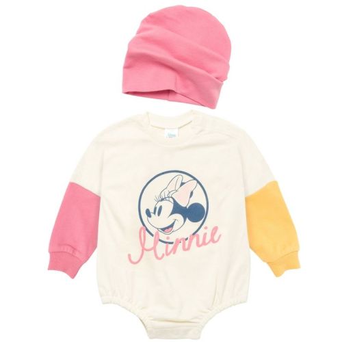 Disney Minnie Mickey Mouse Winnie the Pooh Princess Lilo & Stitch Baby Girls French Terry Bubble Romper Oversized Bodysuit and Hat Newborn to Infant
