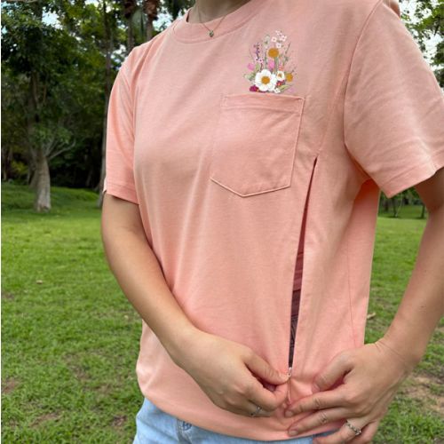 Faux Wild Flower Pocket Zip Nursing T-shirt