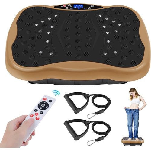 Vibration Plate Exercise Machine, Health & Fitness Full Body Vibration Platform, Portable Vibration Plate Platform for Weight Loss Home Fitness, Lymphatic Drainage, w/Resistance Bands+Remote
