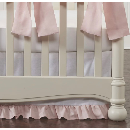 White Cotton Crib Skirt with Petal Pink Ruffle | Quality Crib Skirts | Liz and Roo