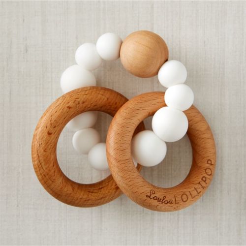 Loulou Lollipop Wood and White Silicone Baby Teether