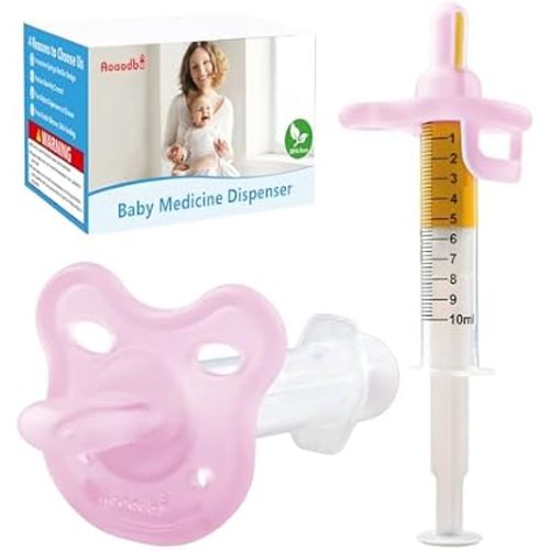 Baby Medicine Dispenser, Baby Medicine Syringe, 0 months and up Baby Pacifiers, 100% Silicone Pacifiers, BPA-Free (Pink)
