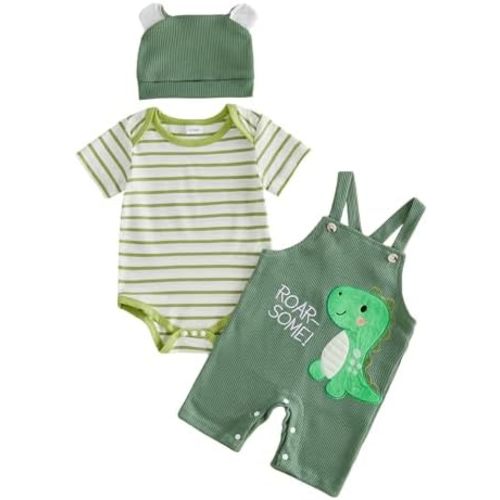 Baby Boy Clothes Set Infant Striped Short Sleeve Bodysuit Top Animal Suspender Shorts Newborn Summer Outfit