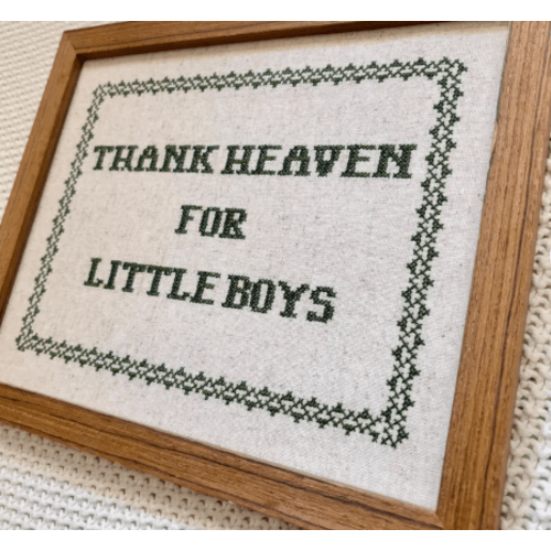 Embroidered "Thank Heaven for Little Boys" Sign, Blue Nursery Wall Art, Baptism Gift