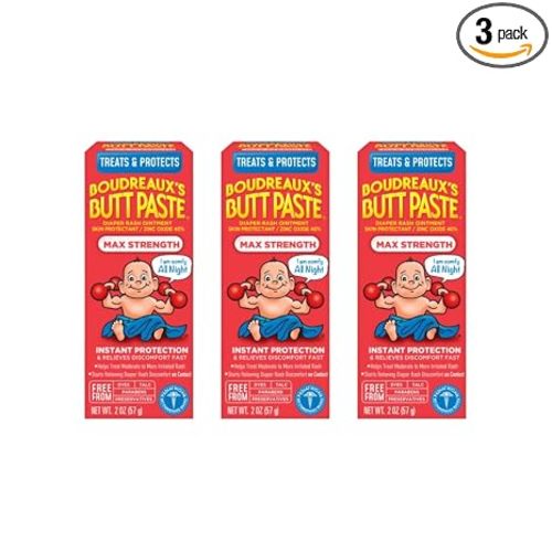 Boudreaux's Butt Paste Maximum Strength Diaper Rash Cream, Ointment for Baby, 2 oz Tube, 3 Pack