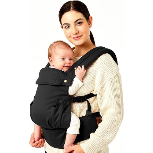 Portabebés para recién nacidos a niños pequeños: 7-45 libras, 0-36 meses, versátil y ajustable, con soporte para reposacabezas de bolsillo frontal para mamás, papás, negro