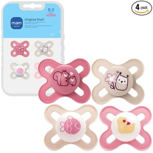 MAM Original Start Matte Baby Pacifiers 0-3 Months Newborns, BPA-Free Skin Soft Silicone Nipple, Developed with Medical Experts Especially for Smaller Mouths, Easy to Clean, 4 Pk, Made in Europe