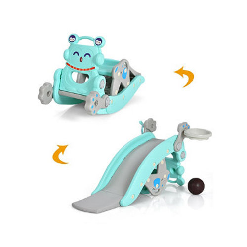 4-in-1 Rocking Horse Slide Set Toddler Toy with Basketball Hoop