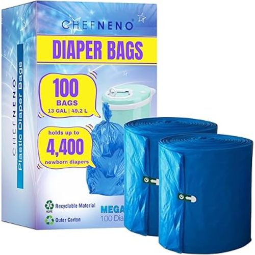 Disposable Diaper Pail Refill Bags (100 Bags) Compatible with Ubbi Diaper Bag Pail 13 Gal Capacity Diaper Pail Bag Medium Kitchen Trash Bag Heavy Duty Recycled Large Garbage Bag (100 ct.)