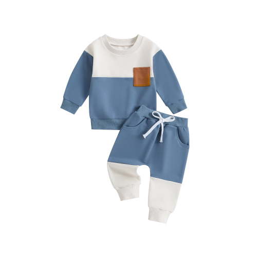 Loicainy Baby Toddler Boys Pants Outfits Set, 6 12 18 24 Months 2T 3T 4T 5T Contrast Color Long Sleeve Crew Neck Sweatshirt with Elastic Waist Sweatpants Infant Clothes Sets