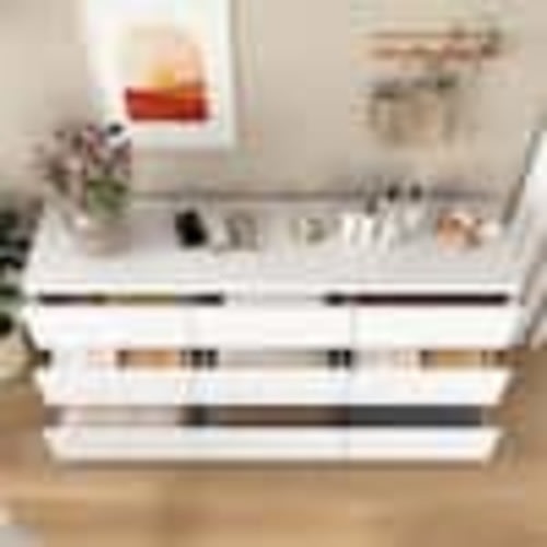 Noble House Bex Modern White 9 Drawers 63 in. Wide Wood Dresser Chest of Drawers, No Handle Design 184902