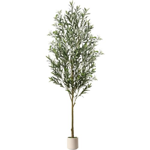 Alupssuc 7FT Artificial Olive Trees, Faux Silk Plant with Lively Artificial Trunk and Lifelike Fruits, Indoor Fake Potted Tree with White Planter for Modern Home Office Living Room Decor