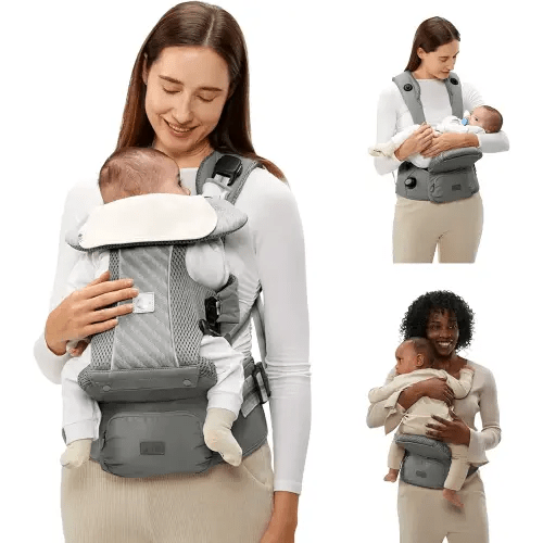 Bc Babycare Hexa Effortless Baby Carrier with Hip Seat - Ergonomic Toddler Carrier (13.2-33 lbs), Adjustable Slide Lock & Knob, Hip-Healthy Design for Parent's Back Relief, Gray