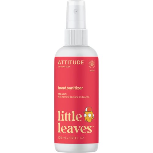 ATTITUDE Hand Sanitizer Spray for Kids & Adults, EWG Verified, Travel Size, Dermatologically Tested, Plant and Mineral Based, Vegan, Mango, 3.5 Fl Oz (Spray Bottle)