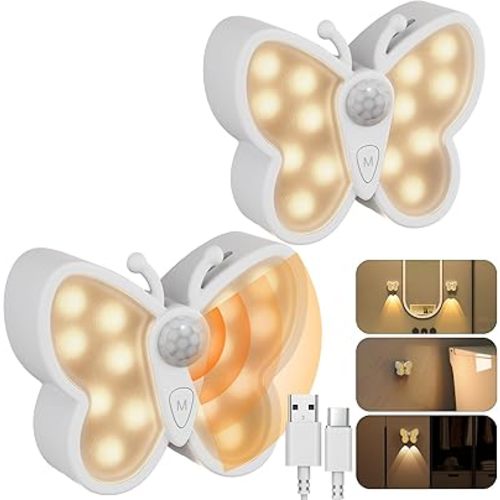 Motion Sensor Night Light, 1200mAh Rechargeable Night Light with 2 Color Temperatures, Adjustable Brightness, Magnetic Nightlight for Kids, Closet, Hallway, Stairs, Bedroom (2-Pack)