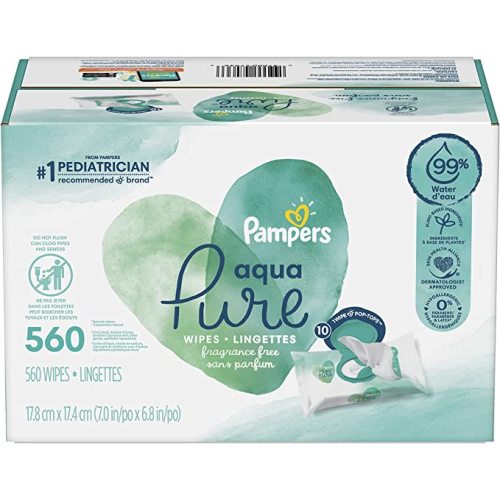 Baby Wipes, Pampers Aqua Pure Sensitive Water Baby Diaper Wipes, Hypoallergenic and Unscented, 10X Pop-Top Packs, 560 Count (Packaging May Vary) - 560 Count (Pack of 1)