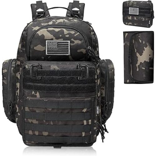 Diaper Bag Backpack for Dad, DBTAC Large Baby Nappy Bag for Men w/Changing Mat, Insulated+Wipe Pockets, Stroller Straps, Charcoal Camo