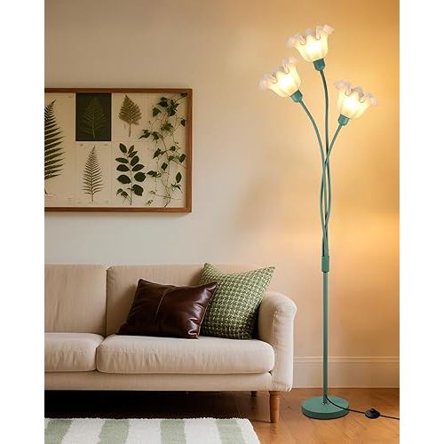 Lightdot Flower Floor Lamp for Living Room Modern Tree Floor Lamp with DIY Branch Goosenecks, Green 3-Light Standing Lamp with Bulb&b5Lbs Heavy Base for Bedroom/Kids Room/Sofa Beside/Corner Decor