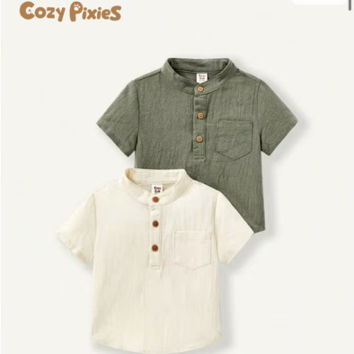 2-3Y Cozy Pixies Baby Boy Polo Collar Half-Zip Solid Color Casual Short Sleeve Top 2pcs/Set | SHEIN USA