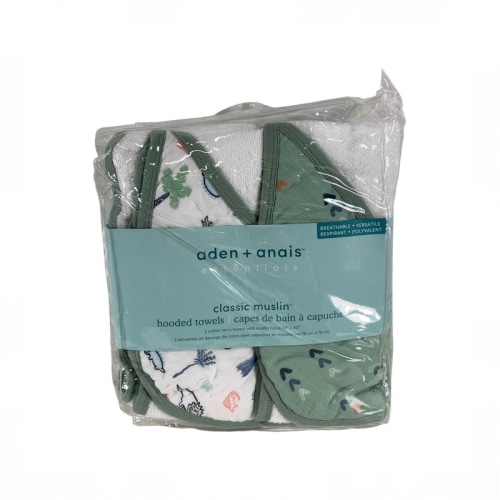 Aden + Anais Essentials Cotton Muslin Hooded Towel, 2 Pack, Dinotime