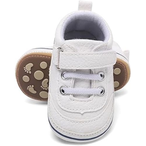 Baby Boys Girls Leather PRE-Walking Sneakers Toddler Anti-Slip Rubber Sole Infant Lightweight First Step Shoes