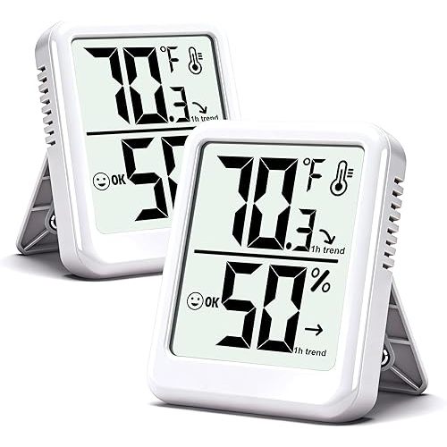 2-Pack Room Thermometer Indoor Hygrometer for Home, Temperature Humidity Meter, Humidity Gauge, Digital Room Temperature Monitor Sensor for Baby Nursery Car Plant - AAA Battery Included