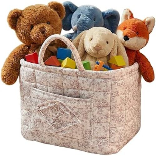 Quilted Fabric Basket Foldable Car Storage Boho Floral Laundry Basket Hamper for Nursery Bedroom & Living Room | Organize Clothes Toys