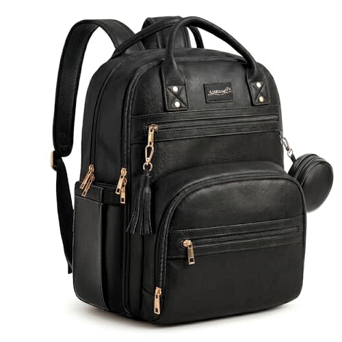 ROSEGIN Premium Vegan Leather Diaper Bag Backpack with Waterproof Changing Pad, Reinforced Zippers & Odor-Free, 20 Pockets Pro Organizer, Fits 15.6" Laptop, Stroller Straps, Baby Bag for Mom, Black