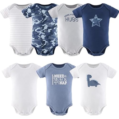 The Peanutshell Baby Boy Short Sleeve Bodysuits, 100% Cotton Outfits for Boys, Sizes Newborn to 18-24 Months, Blue Camo