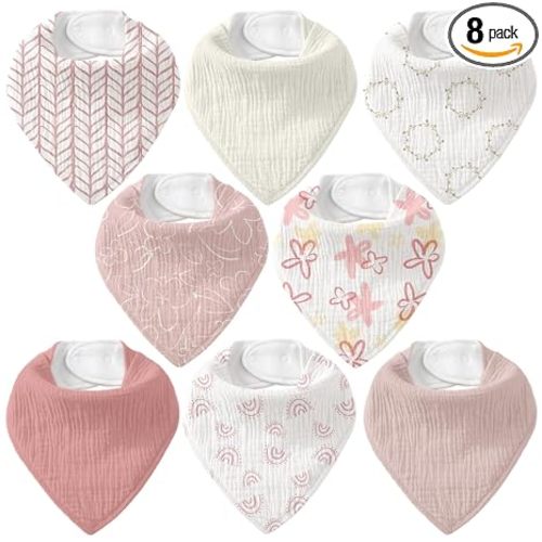 Muslin Baby Bibs 8 Pack, Baby Bandana Drool Bib for Drooling and Teething, Cotton Soft Absorbent for Girls Boys Spring Impression
